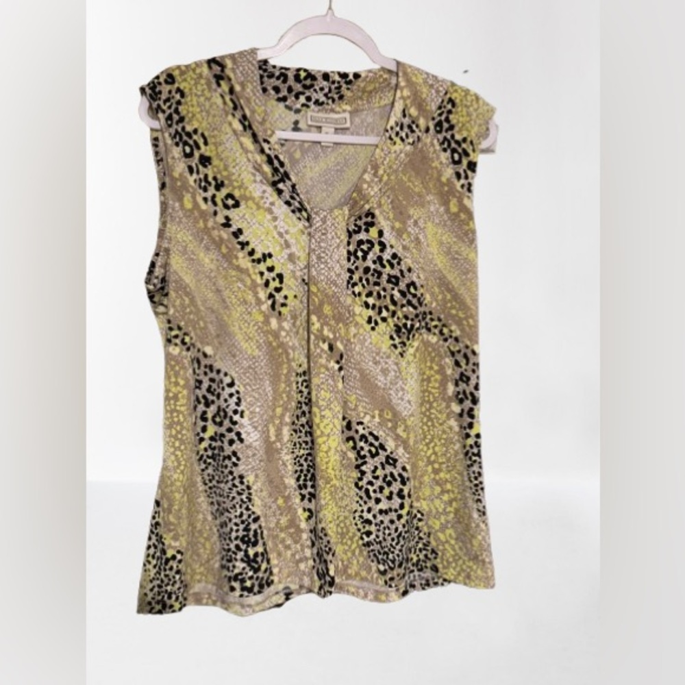 Dana Buchman Leopard Print & Neon Sleeveless Fitted Blouse